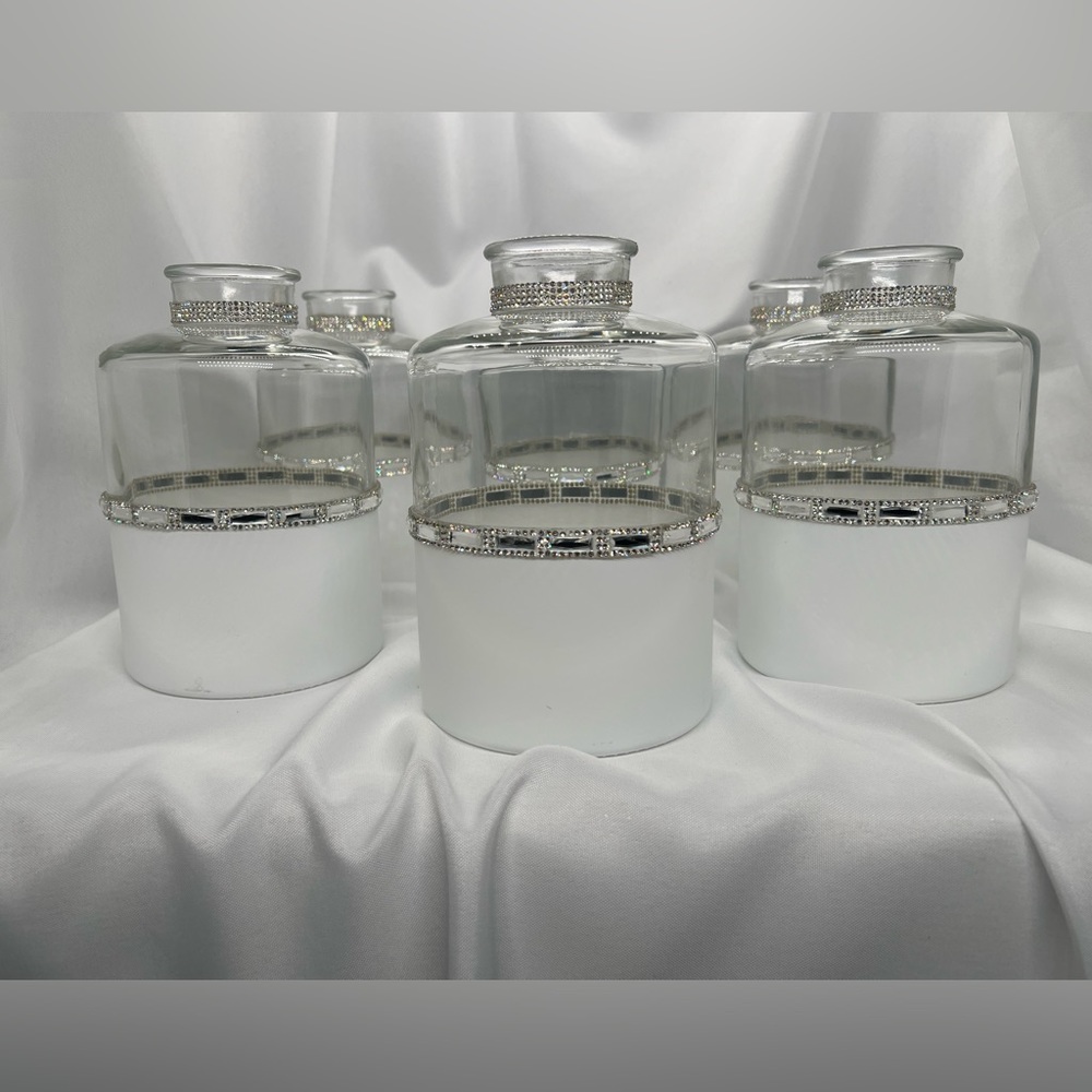 Six piece clear white dipped Ankyo vases with rhinestones (Set #2)
